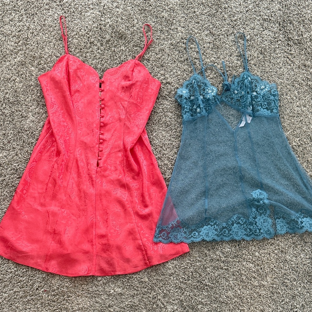 Victoria’s Secret Vintage Gold Label Coral and Blue Lacey Sequins Lingerie